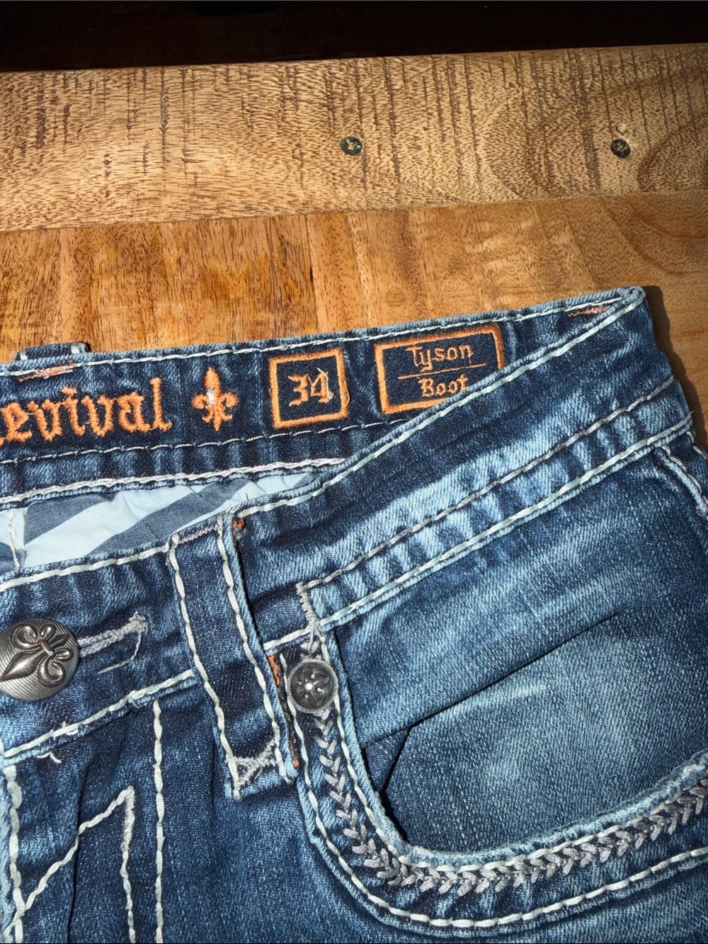 Rock Revival Slim Straight Men’s Jeans in Distressed Blue Denim - Picture 4 of 8